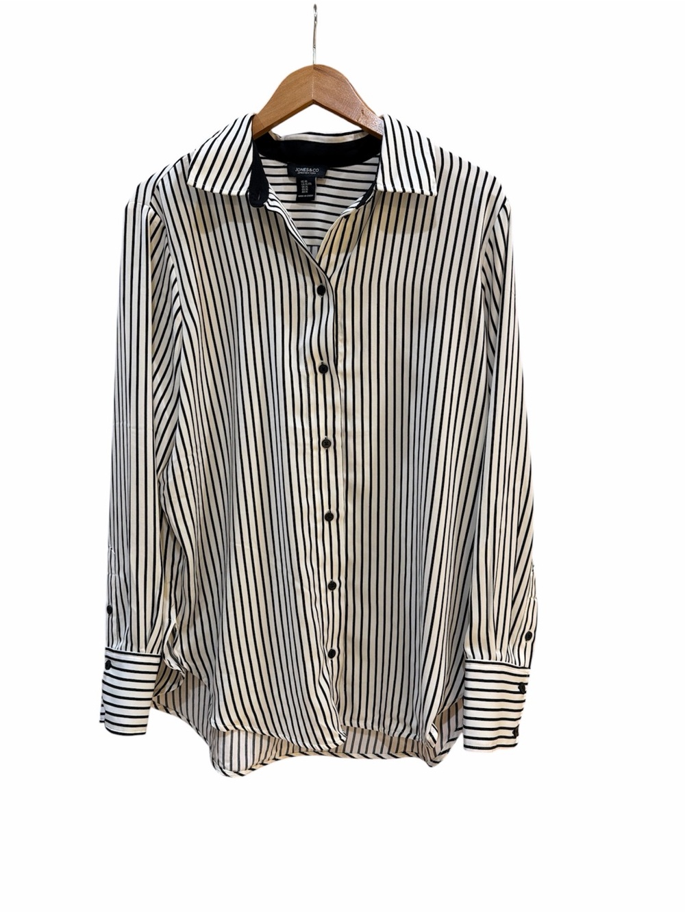 Jones New York Black & White Vertical Stripe Button-Down Shirt